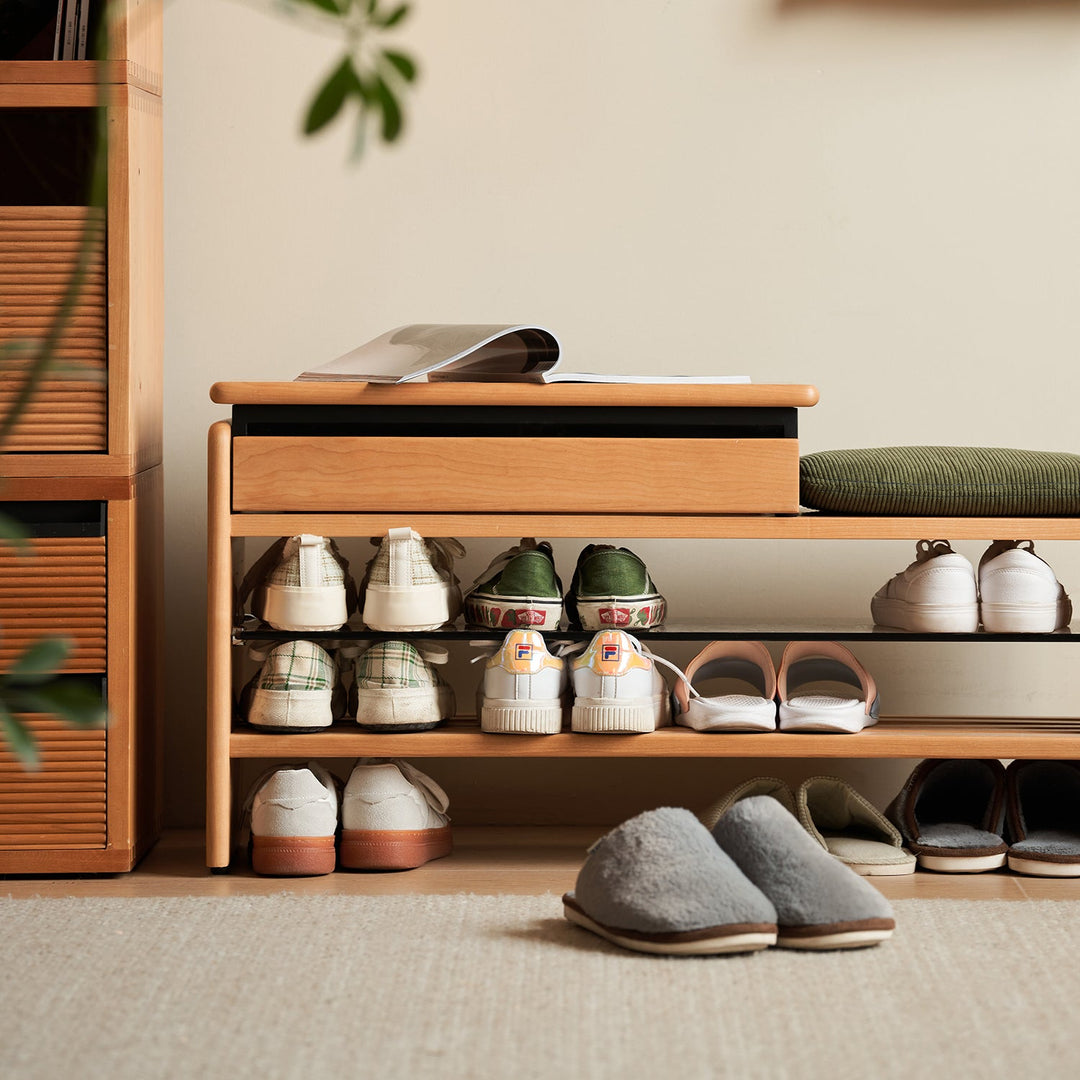 Scandinavian Cherry Wood Shoe Changing Bench MORI