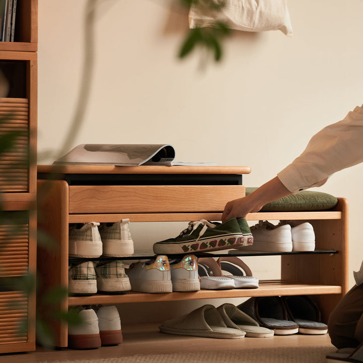 Scandinavian Cherry Wood Shoe Changing Bench MORI