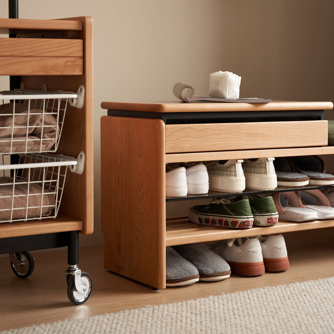 Scandinavian Cherry Wood Shoe Changing Bench MORI