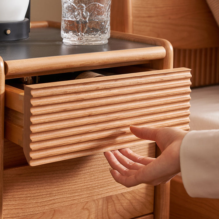 Scandinavian cherry wood side table auria material variants.
