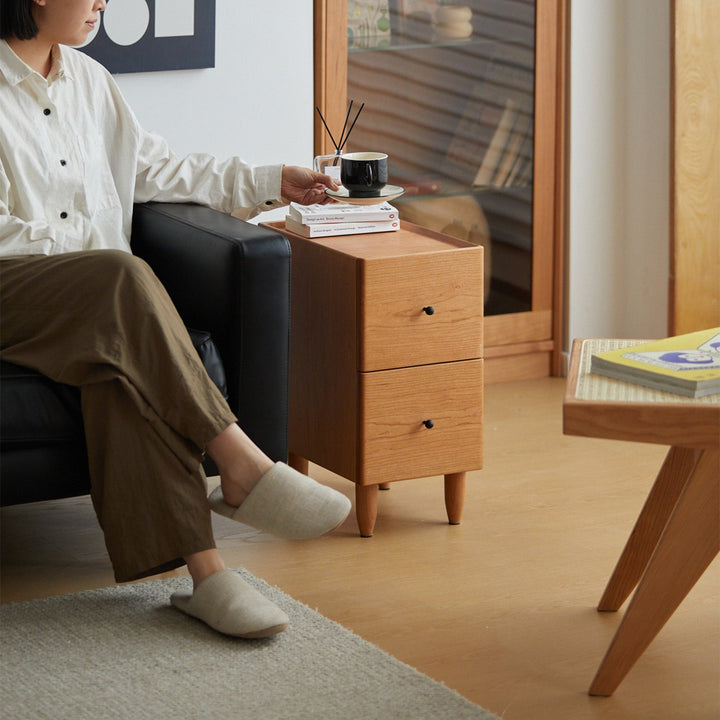 Scandinavian cherry wood side table cabo in details.