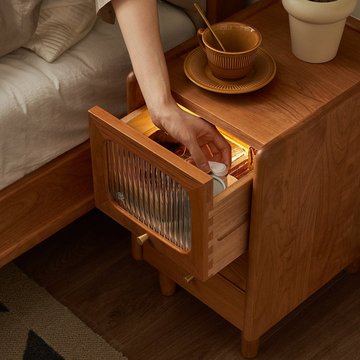Scandinavian cherry wood side table skylar color swatches.