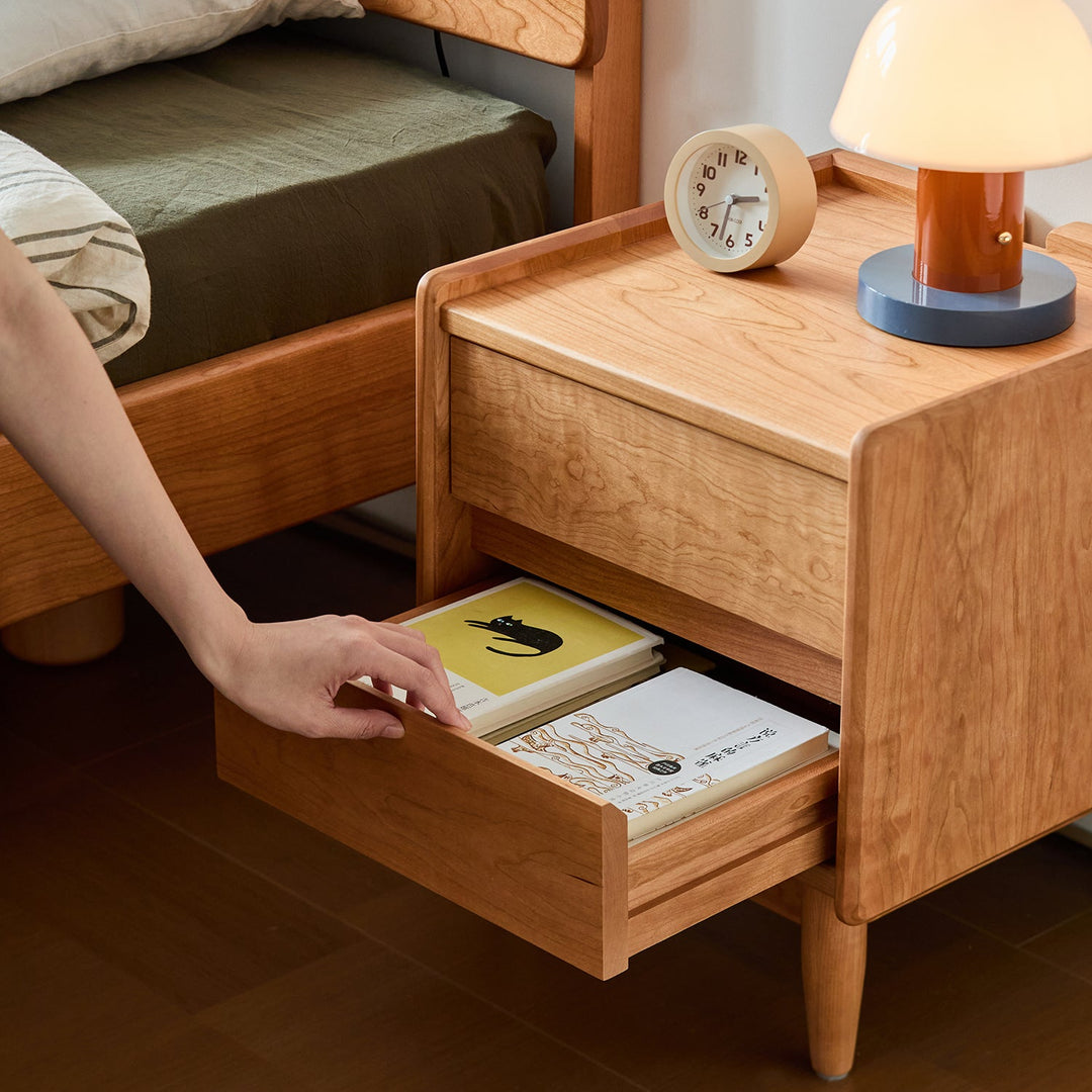 Scandinavian cherry wood side table vista material variants.