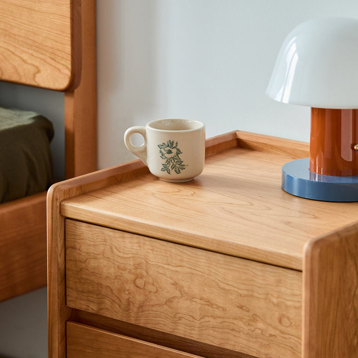 Scandinavian cherry wood side table vista in details.