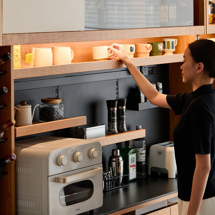 Scandinavian cherry wood sintered stone side cabinet timeless in real life style.