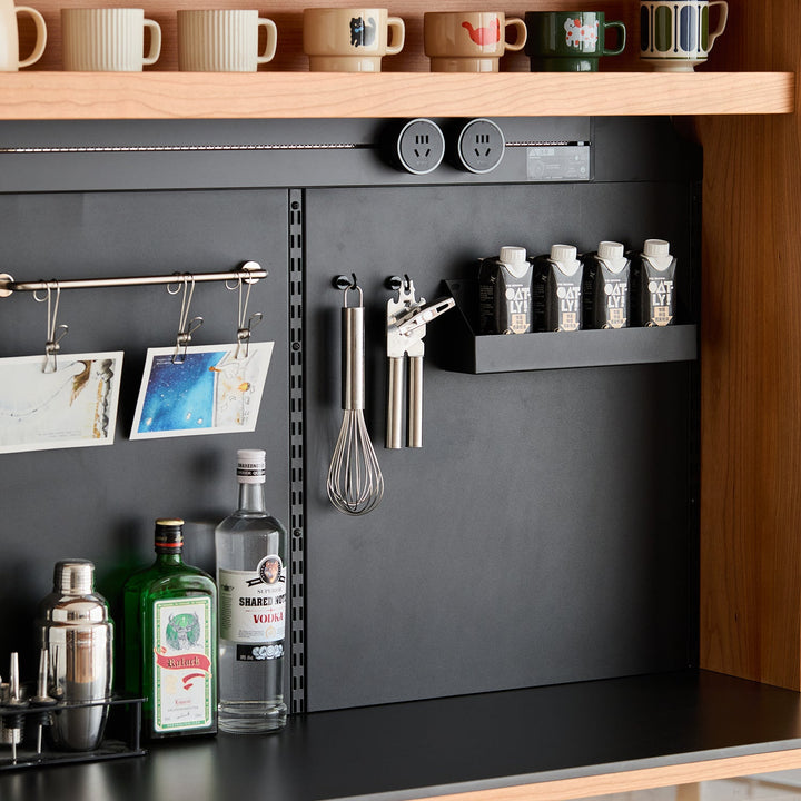 Scandinavian cherry wood sintered stone side cabinet timeless in close up details.
