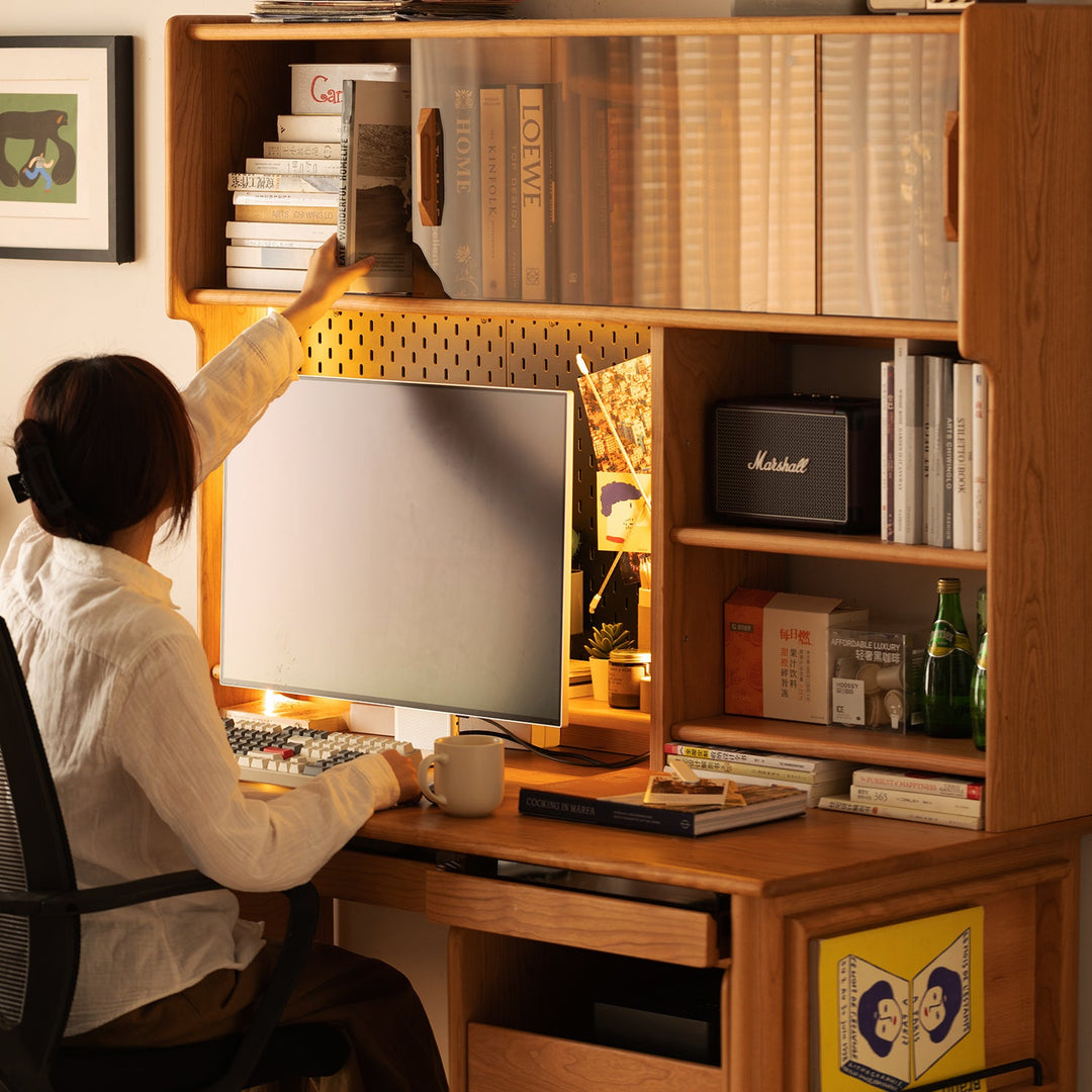 Scandinavian Cherry Wood Study Table With Shelf CAPE