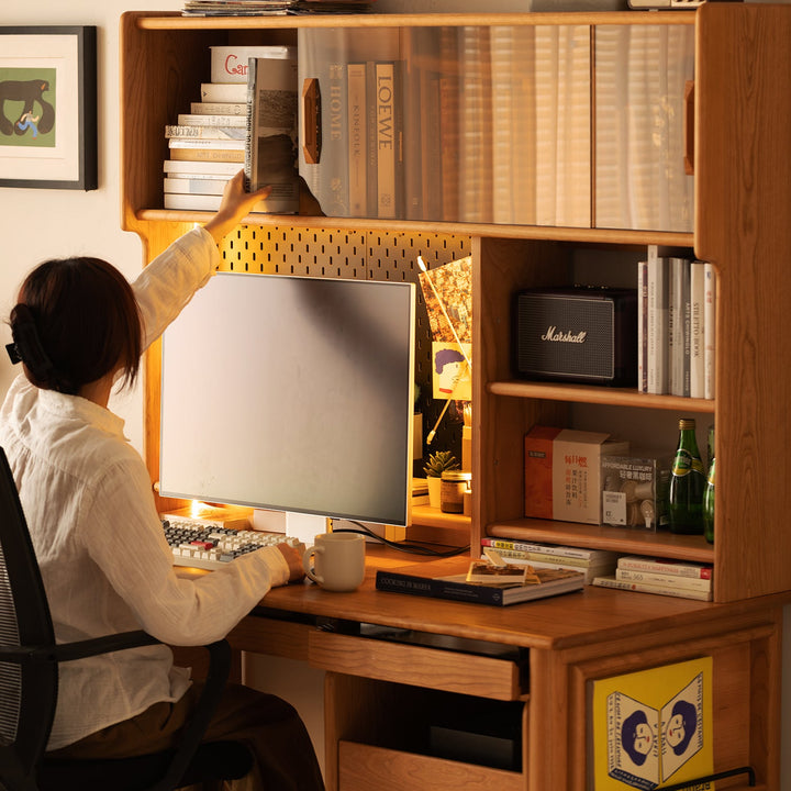 Scandinavian Cherry Wood Study Table With Shelf CAPE