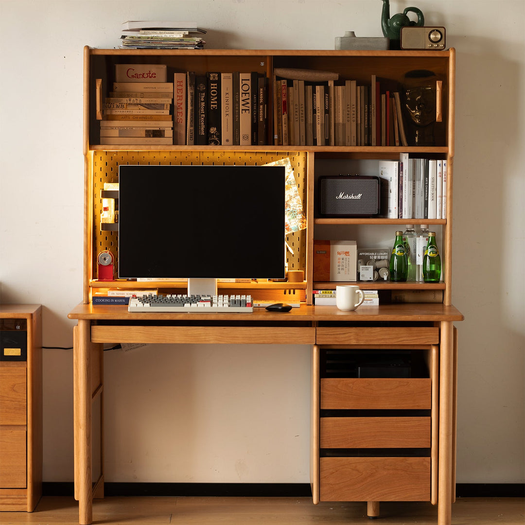 Scandinavian Cherry Wood Study Table With Shelf CAPE