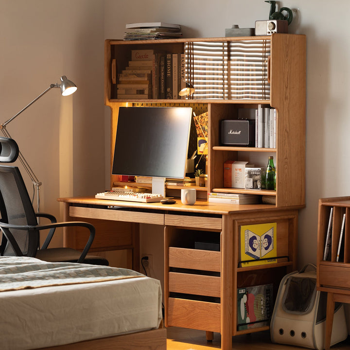 Scandinavian Cherry Wood Study Table With Shelf CAPE