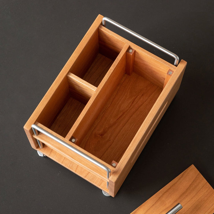Scandinavian cherry wood tissue box sort in real life style.