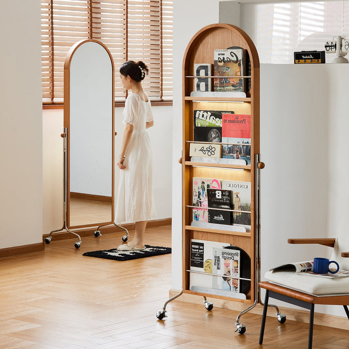 Scandinavian Cherry Wood Wheeled Mirror AURA