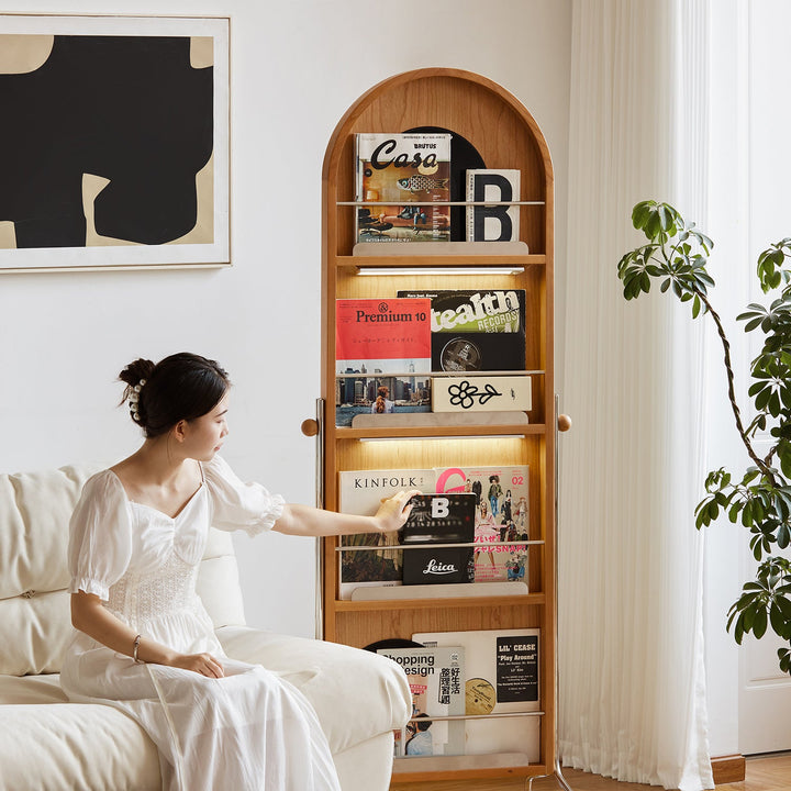 Scandinavian Cherry Wood Wheeled Mirror AURA