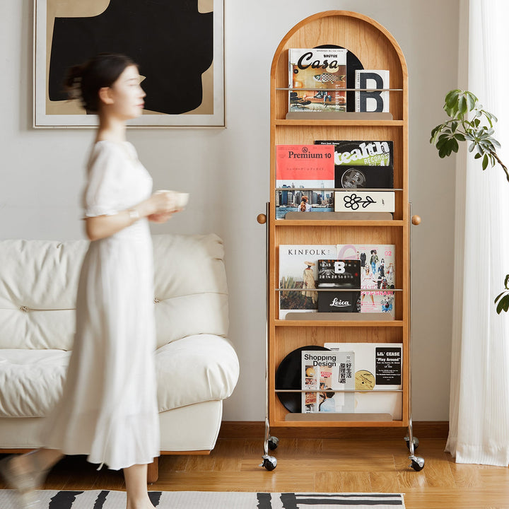 Scandinavian Cherry Wood Wheeled Mirror AURA