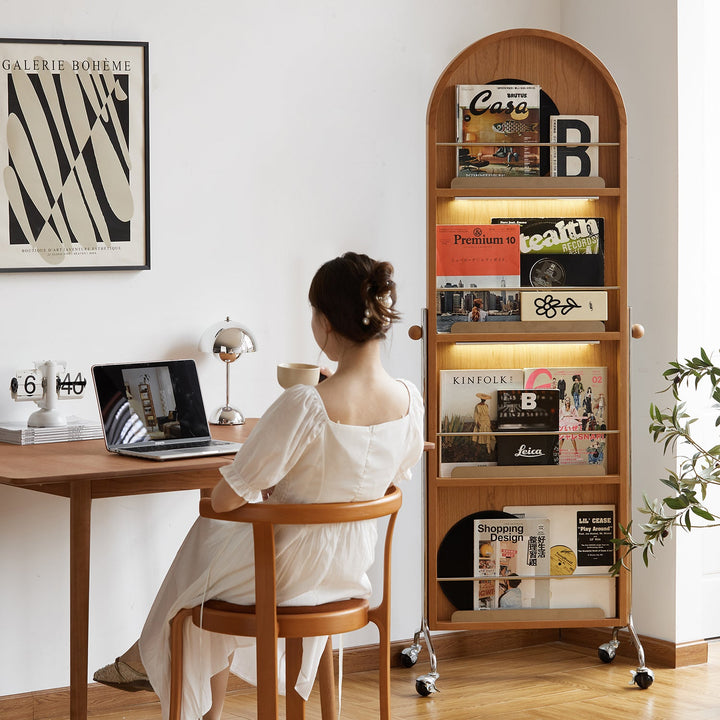 Scandinavian Cherry Wood Wheeled Mirror AURA