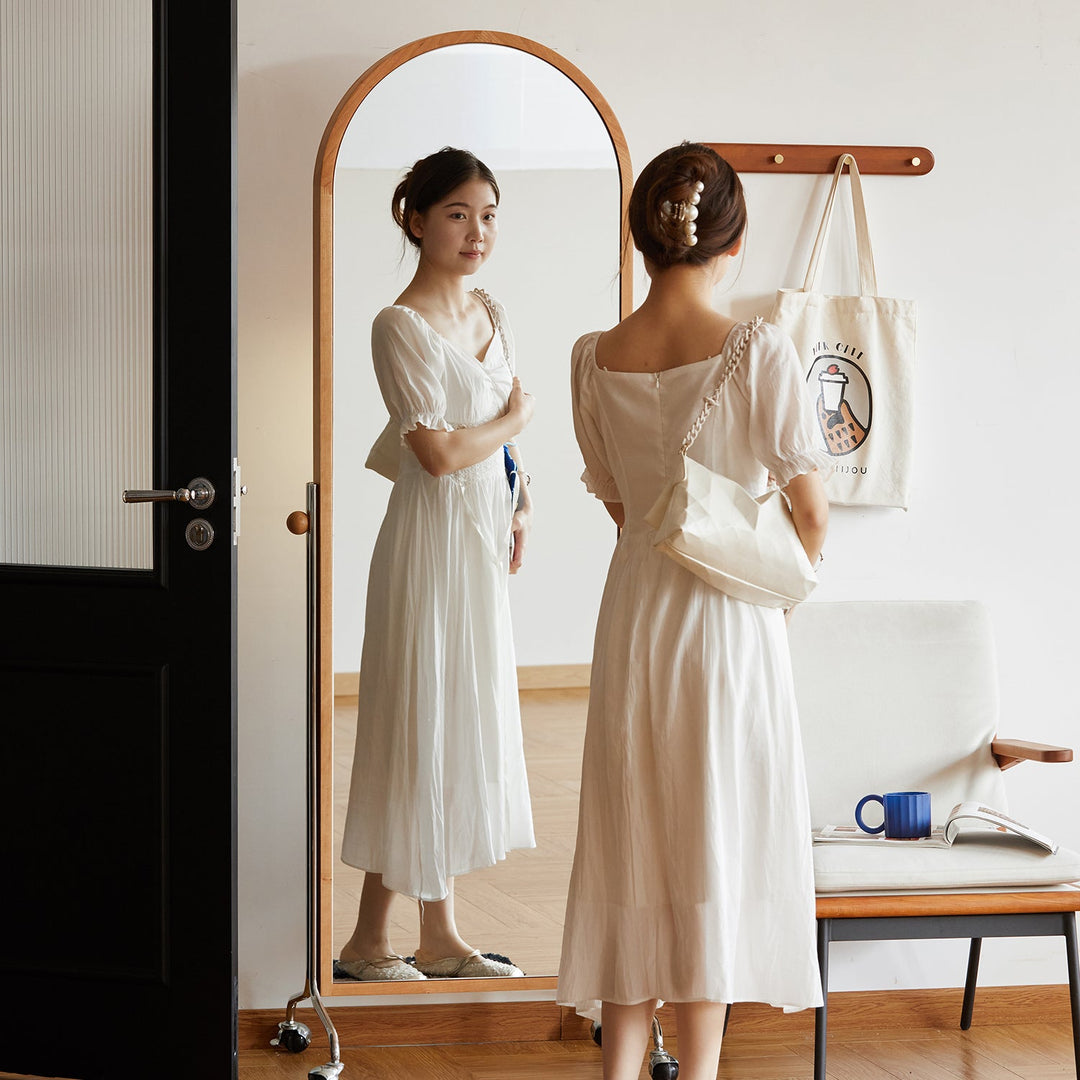 Scandinavian Cherry Wood Wheeled Mirror AURA