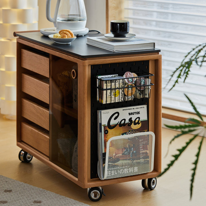 Scandinavian Cherry Wood Wheeled Trolley Side Table BUS
