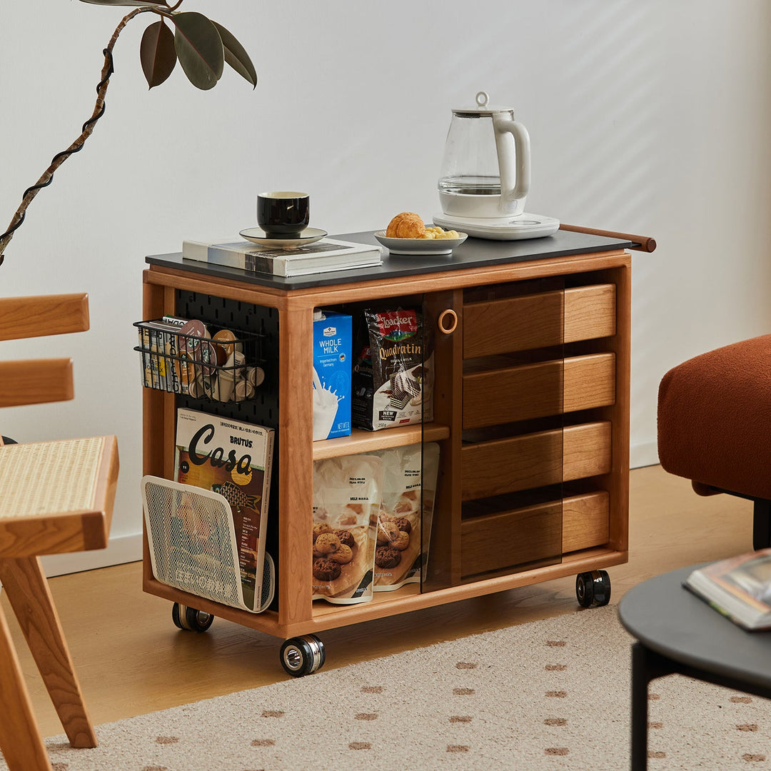Scandinavian Cherry Wood Wheeled Trolley Side Table BUS