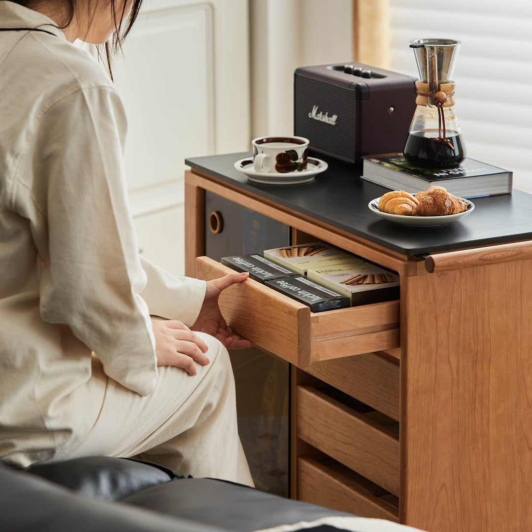 Scandinavian Cherry Wood Wheeled Trolley Side Table BUS