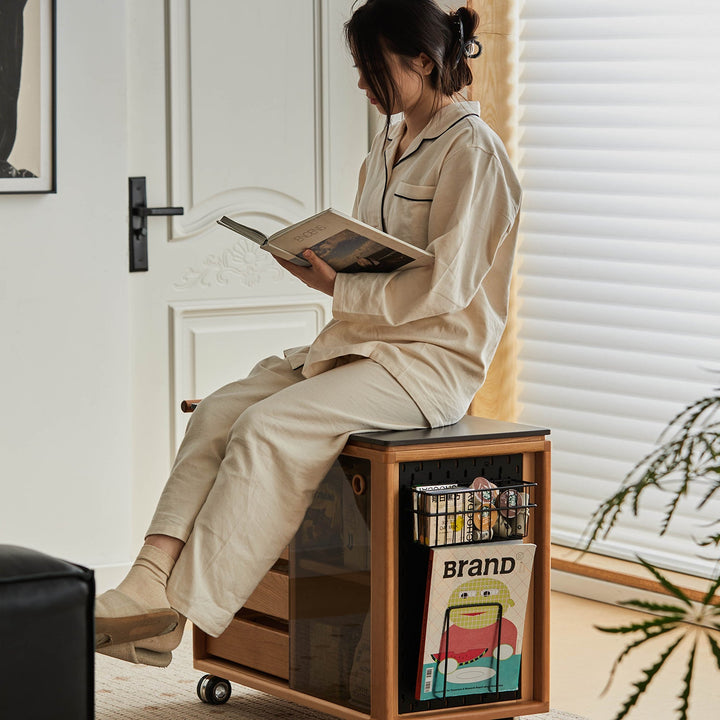 Scandinavian Cherry Wood Wheeled Trolley Side Table BUS