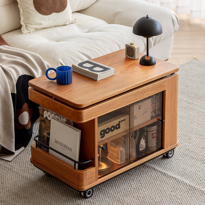 Scandinavian Cherry Wood Wheeled Trolley Side Table DRIFT