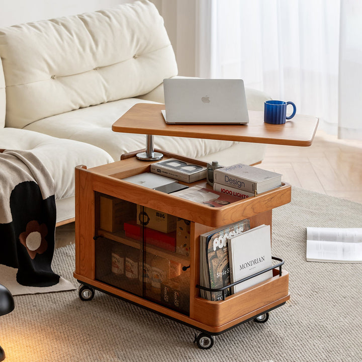 Scandinavian Cherry Wood Wheeled Trolley Side Table DRIFT