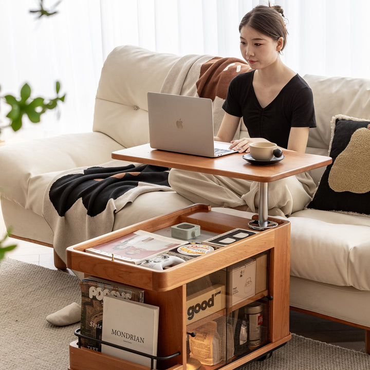 Scandinavian Cherry Wood Wheeled Trolley Side Table DRIFT