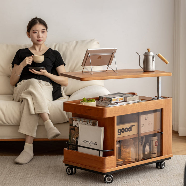 Scandinavian Cherry Wood Wheeled Trolley Side Table DRIFT