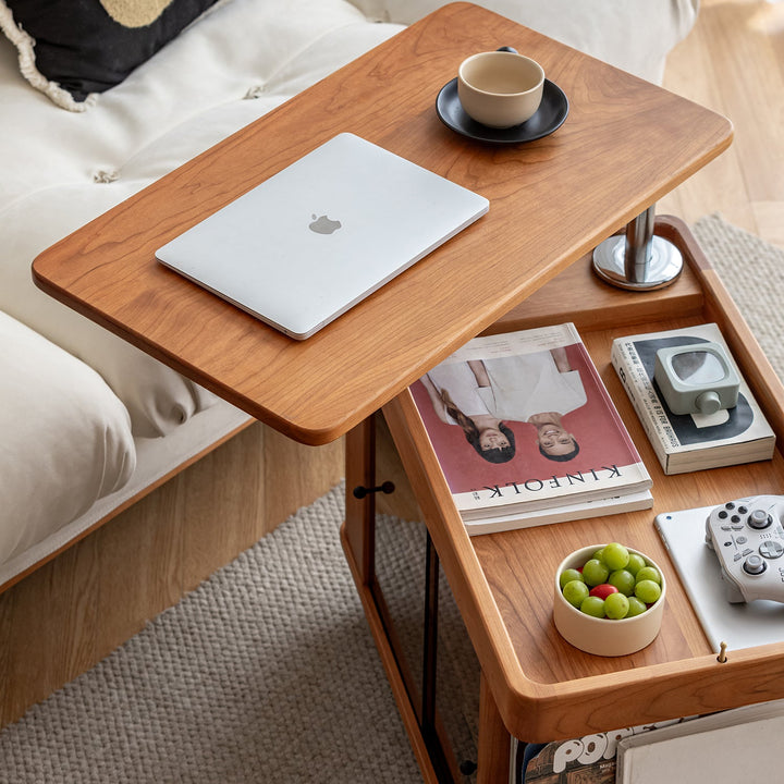 Scandinavian Cherry Wood Wheeled Trolley Side Table DRIFT