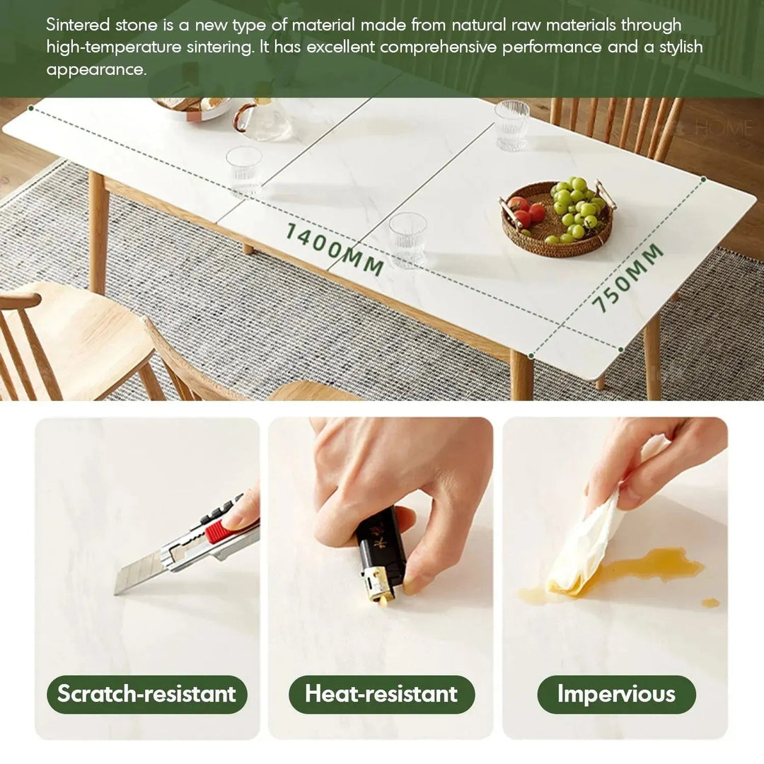 Scandinavian Extendable Sintered Stone Dining Table GRACEFUL CHARM