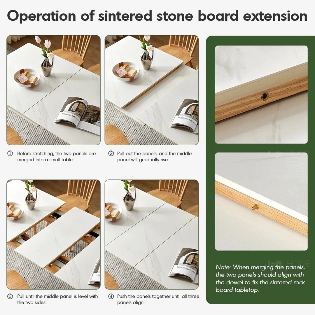 Scandinavian extendable sintered stone dining table graceful charm in real life style.
