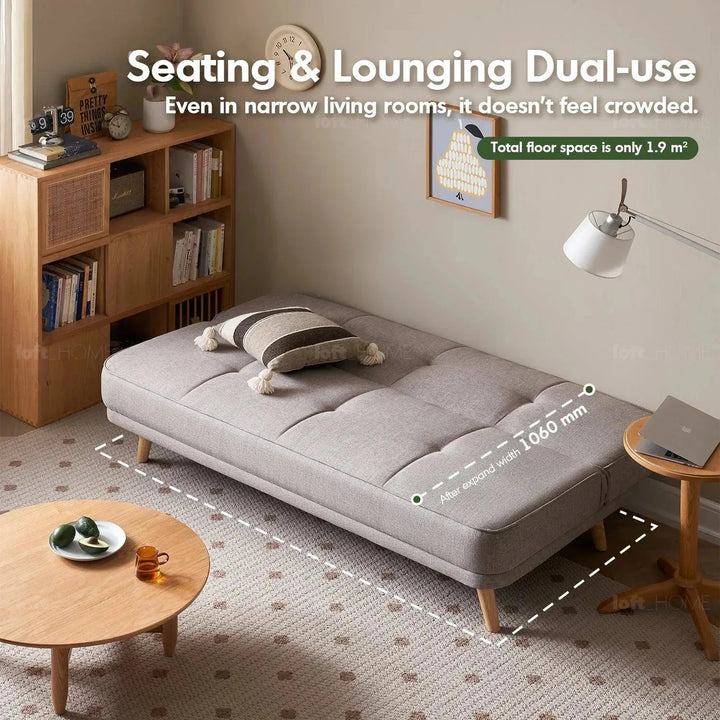 Scandinavian fabric sofa bed flexi in real life style.
