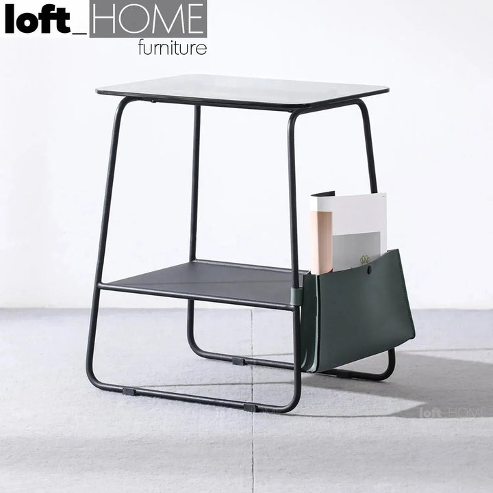 Industrial Glass Top Side Table VENA