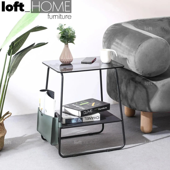 Industrial Glass Top Side Table VENA
