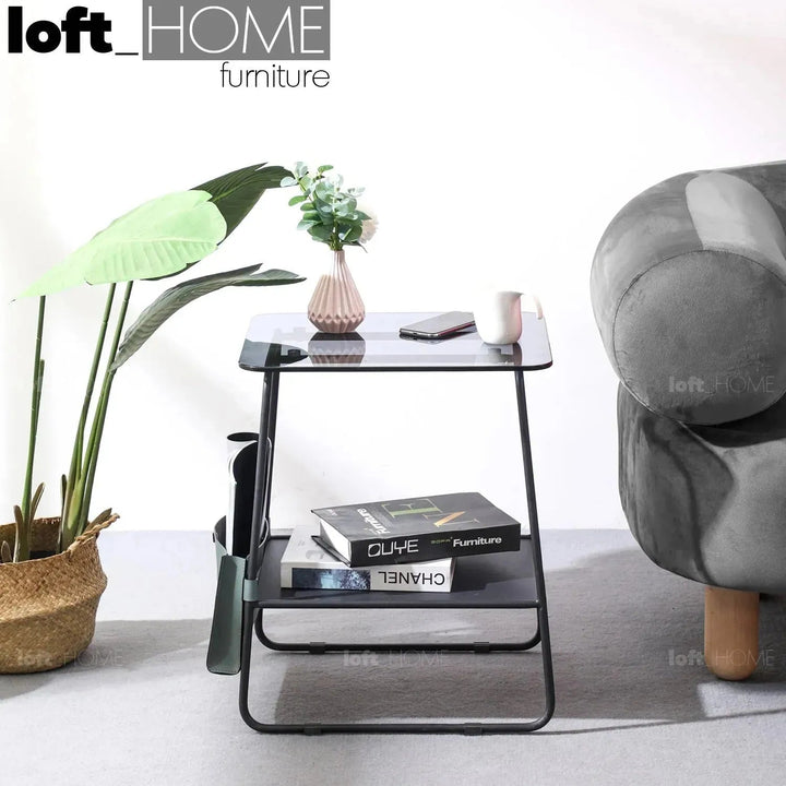 Industrial Glass Top Side Table VENA