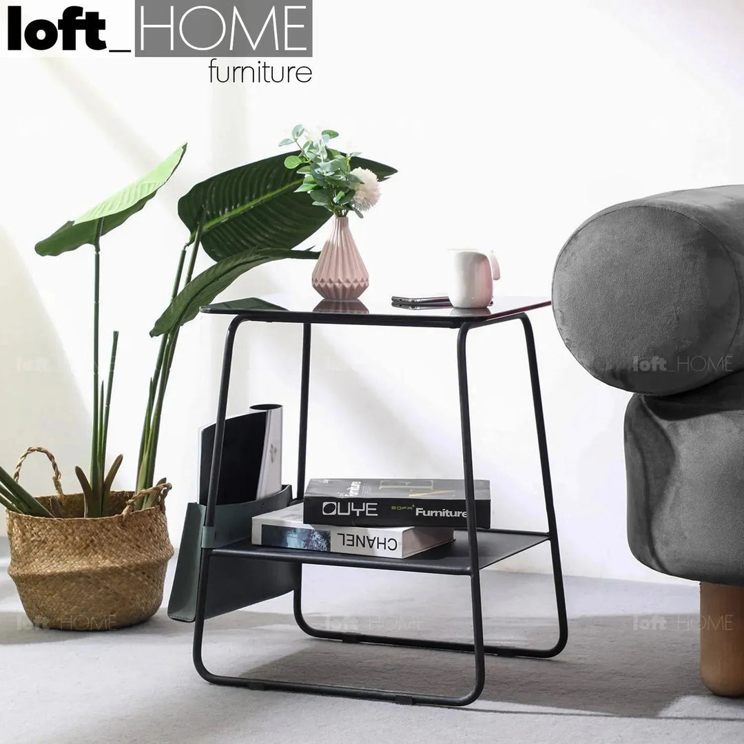 Industrial Glass Top Side Table VENA