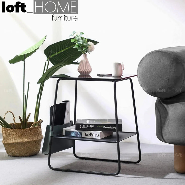 Industrial Glass Top Side Table VENA