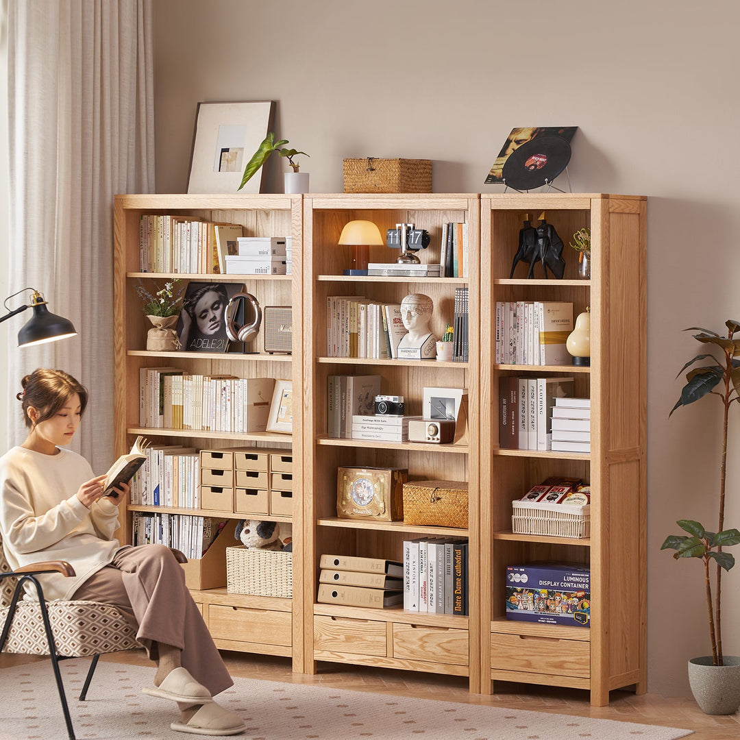 Scandinavian oak wood bookshelf norway primary product view.