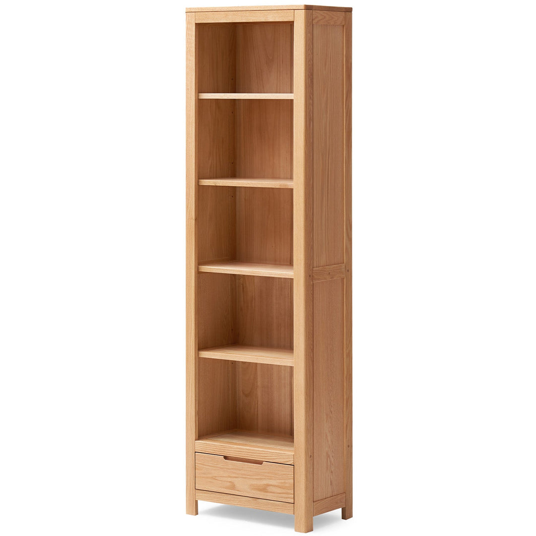 Scandinavian oak wood bookshelf norway in still life.
