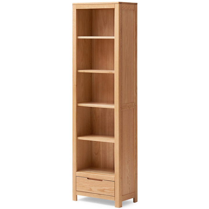 Scandinavian oak wood bookshelf norway in still life.