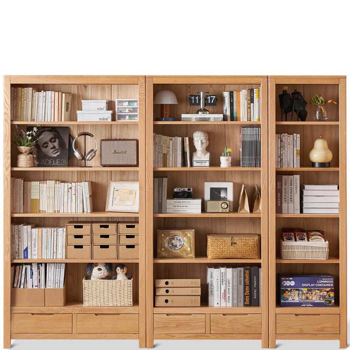 Scandinavian oak wood bookshelf norway in white background.