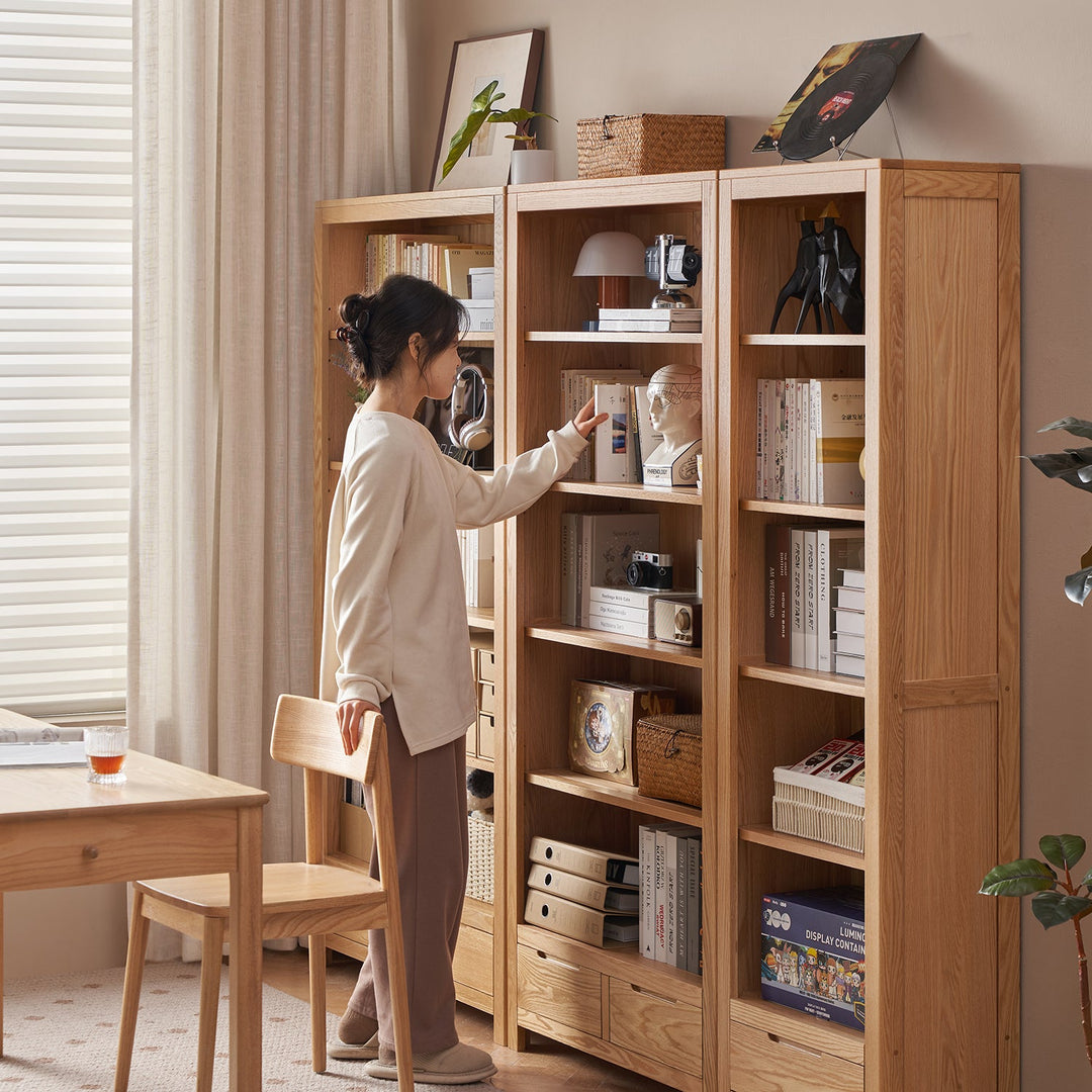 Scandinavian oak wood bookshelf norway color swatches.