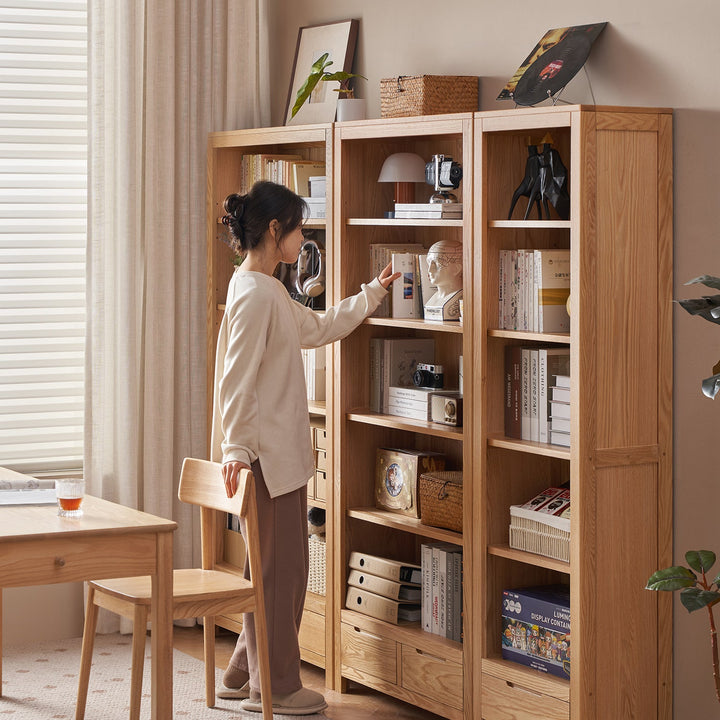 Scandinavian oak wood bookshelf norway color swatches.