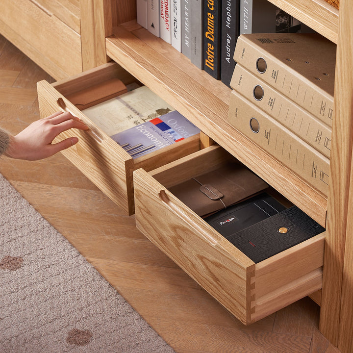 Scandinavian oak wood bookshelf norway in real life style.