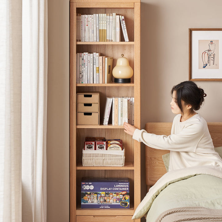 Scandinavian oak wood bookshelf norway with context.