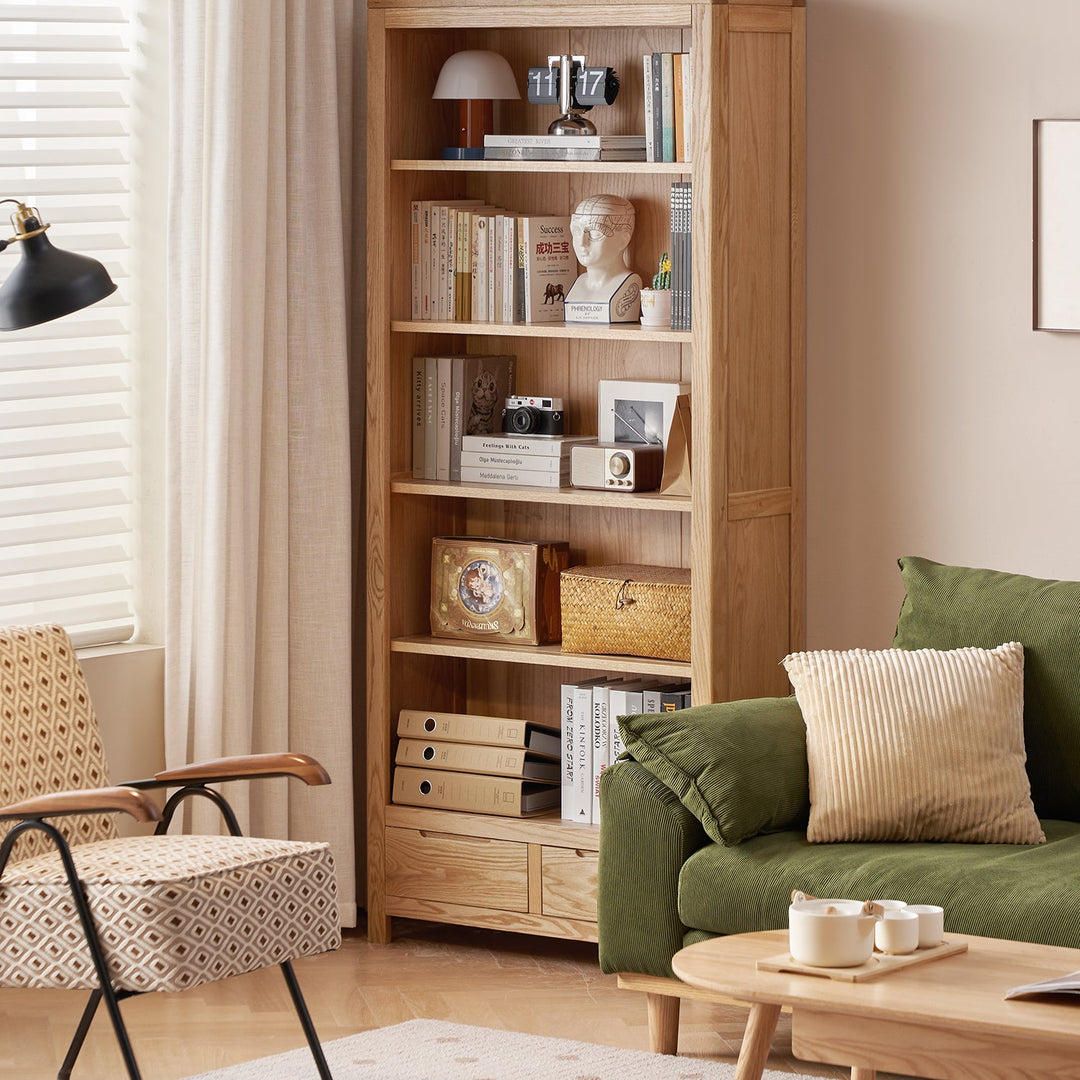 Scandinavian oak wood bookshelf norway in details.