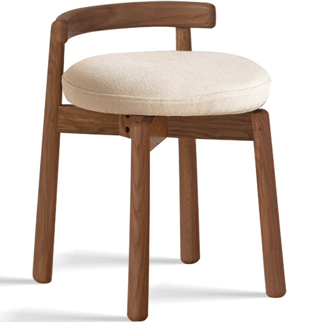 Scandinavian oak wood boucle fabric dressing chair turni layered structure.