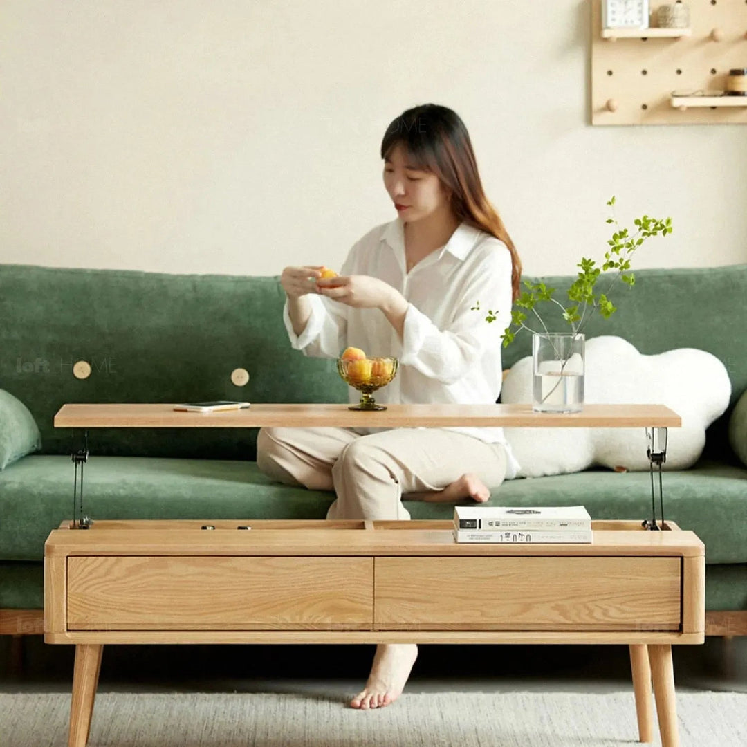 Scandinavian oak wood coffee table rosetta layered structure.
