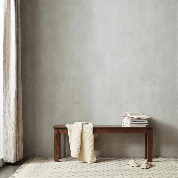 Scandinavian oak wood dining bench jamo in still life.