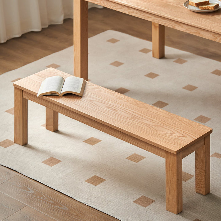 Scandinavian oak wood dining bench jamo in real life style.